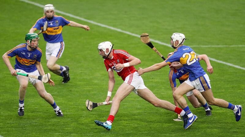 Cork’s Tim O’Mahony on the attack against Tipperary in the 2018 U21 Munster  Hurling Championship final at Páirc Uí Chaoimh. Photograph: Inpho