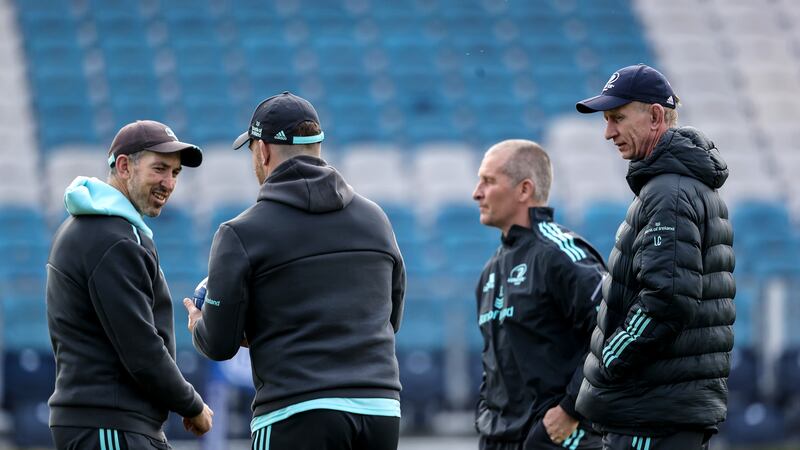 Leinster's assistant coach Andrew Goodman and contact skills coach Seán O’Brien will benefit from mentoring by Jacques Nienbar. Photograph: Ben Brady/Inpho