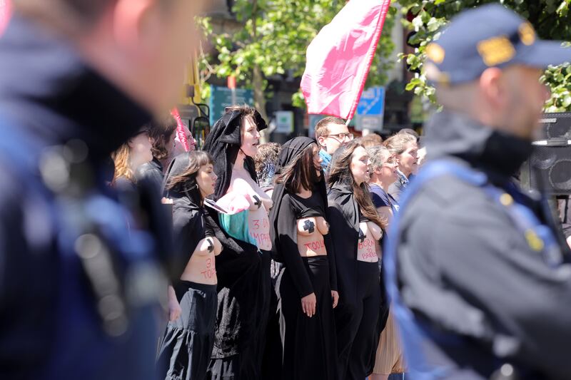 Gardaí separate counter-protesters and the Rally for Life march. Photograph: Alan Betson