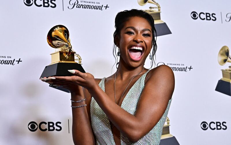 Coco Jones with the Grammy for best R&B performance for ICU. Photograph: Frederic J. Brown/AFP/Getty Images