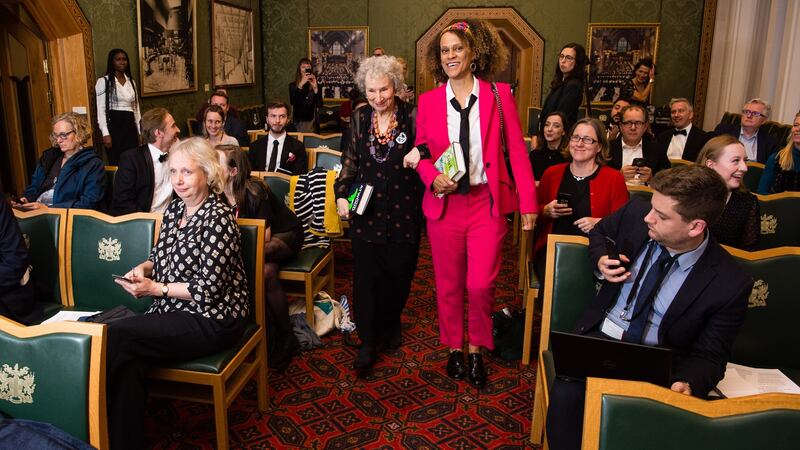 Bernardine Evaristo with Margaret Atwood at the announcement of the 2029 Booker Prize in October. Photograph: Jeff Spicer/Getty Images