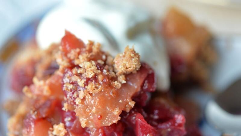 Pear and cranberry crumble. Photograph: Alan Betson