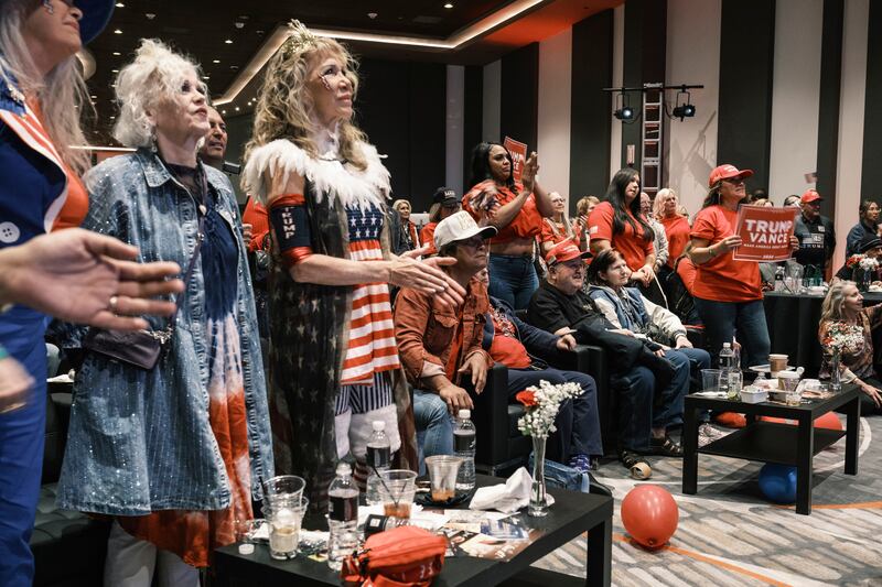 Supporters of Donald Trump at an election night gathering in Las Vegas. Photograph: Jordan Gale/The New York Times
                      