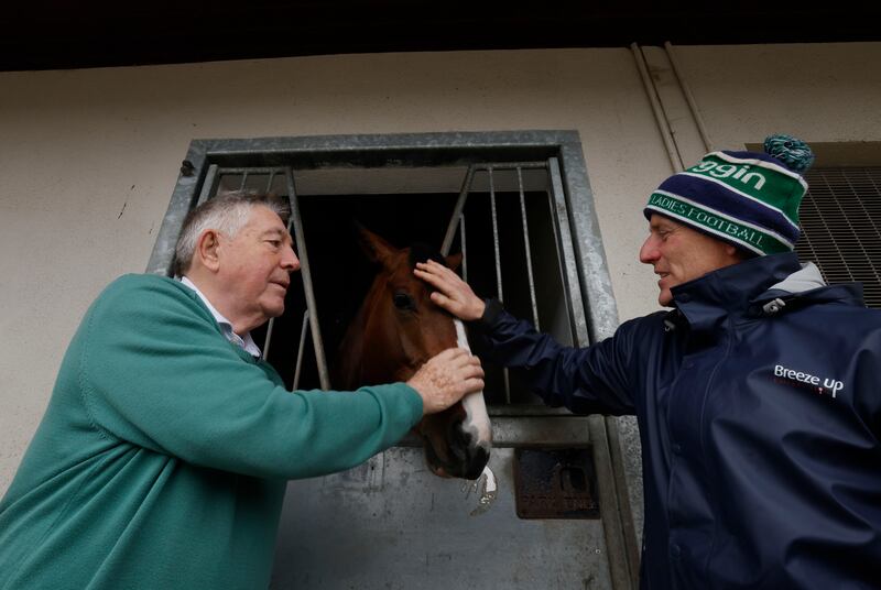 Babs Keating with Johnny Murtagh and King Thistle in the Curragh. Photograph: Alan Betson
