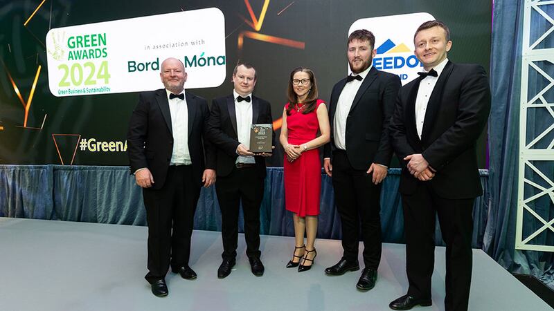 Tracey Donnery, director of policy and communications at Skillnet Ireland, presents the sustainability team of the year to Breedon Ireland team