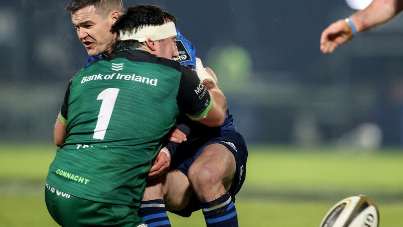 Danis Buckley tackles Johnny Sexton during Connacht’s win over Leinster. Photograph: Dan Sheridan/Inpho
