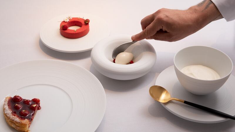 Strawberry dessert service at Chapter One by Mickael Viljanen