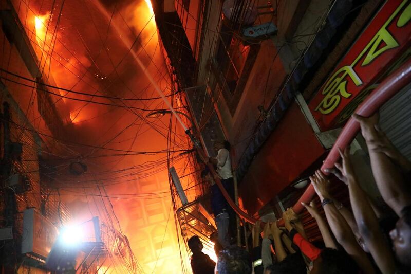 A view of a scene of a fire that broke out at a chemical warehouse in Dhaka, Bangladesh. Photograph: Reuters