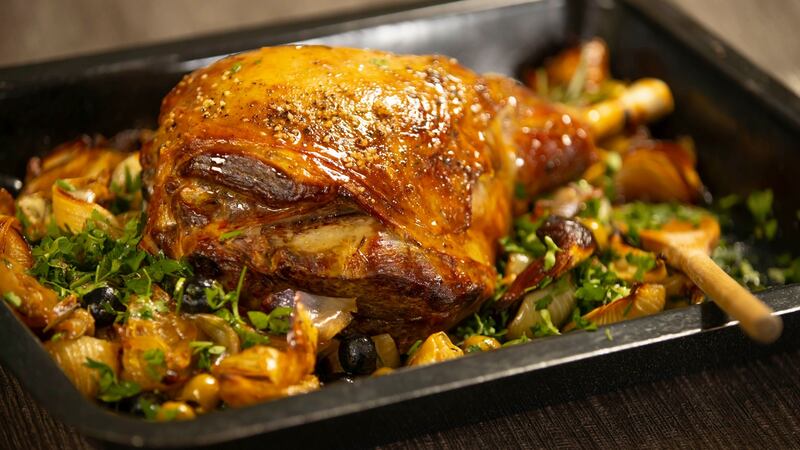 Leg of lamb pissaladière. Photograph:  Patrick Browne