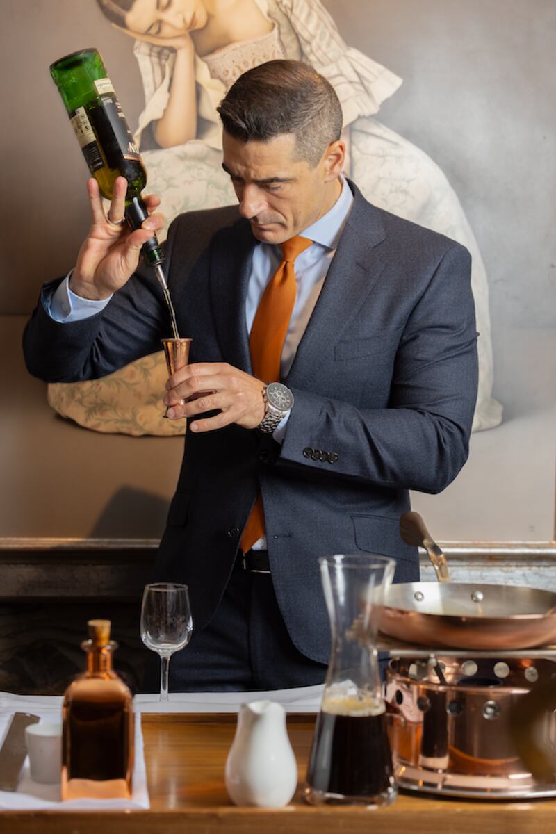 Juba Paridi making Irish coffee at Chapter One