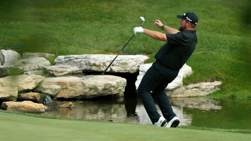 Shane Lowry  reacts after a shot on the 16th hole during the first round of The Northern Trust at Liberty National Golf Club  in Jersey City. Photograph: Kevin C Cox/Getty Images