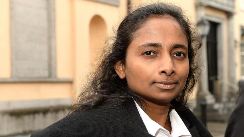 Ingrid Francis leaving the inquest on the death of her father Christopher Marianayagam who died in Portlaoise General Hospital in June 2011. Photograph: Cyril Byrne