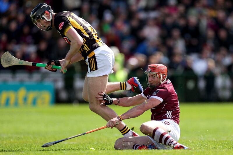 Kilkenny's David Blanchfield and Conor Whelan of Galway. Photograph: Laszlo Geczo/Inpho