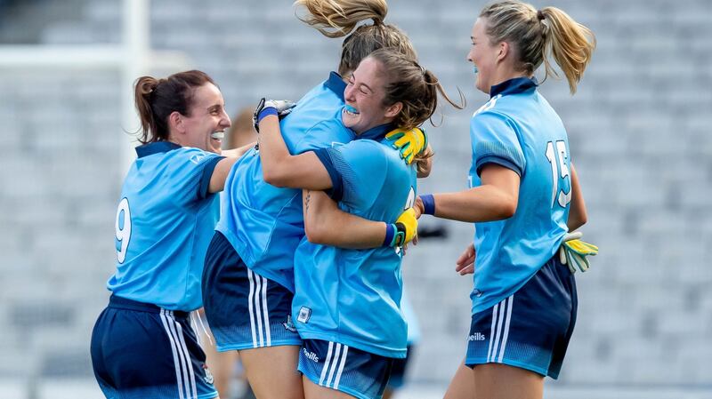 Dublin celebrate their semi-final win over Cork - 10,886 were in Croke Park to witness it. Photograph: Morgan Treacy/Inpho