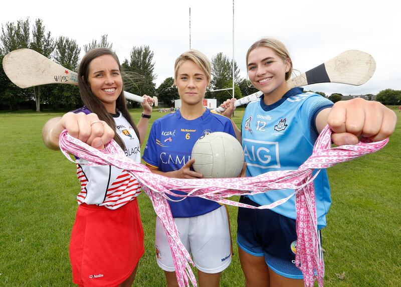 Cork camogie player Julia White, Tipperary footballer Samantha Lambert and Dublin camogie player Aoibhe Dillon. Photograph: Sasko Lazarov/Photocall Ireland