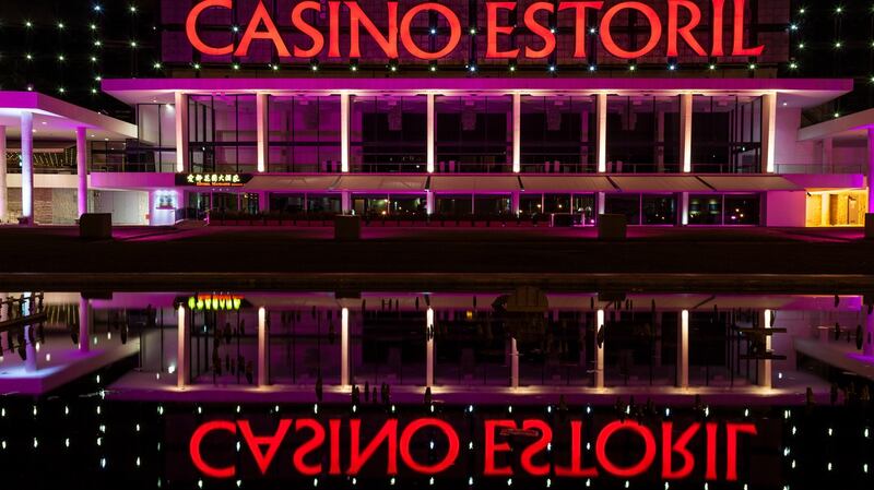 The facade of Estoril Casino at night.