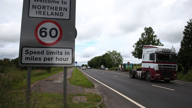 Traffic crosses the Border in the village of Bridgend, Co Donegal. Photograph: Brian Lawless/PA