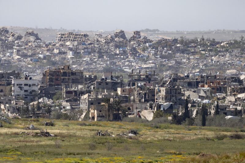 Ruined buildings in the northern Gaza Strip as seen from the Israeli side of the border. Photograph: Amir Levy/Getty Images