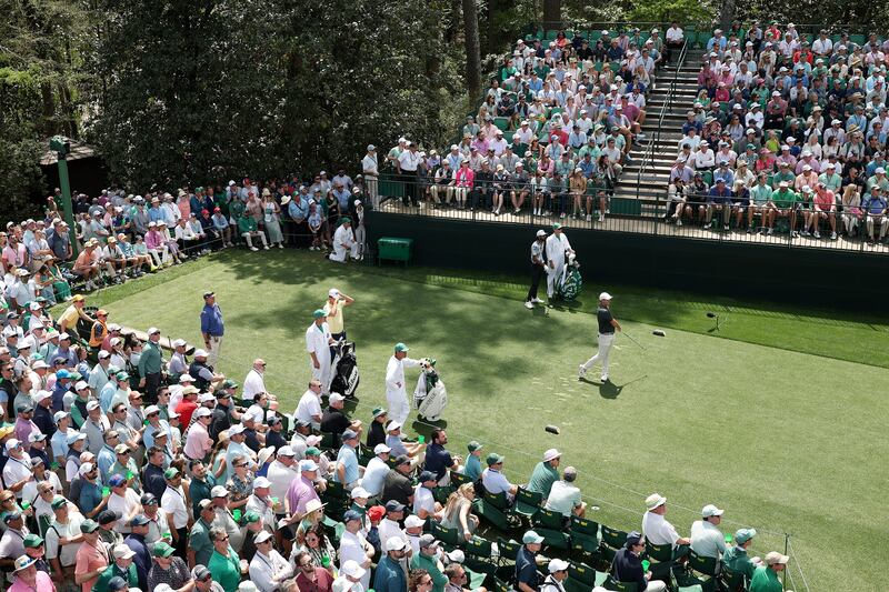 Rory McIlroy plays his shot from the 16th tee during the second round. Photoraph: Richard Heathcote/Getty Images