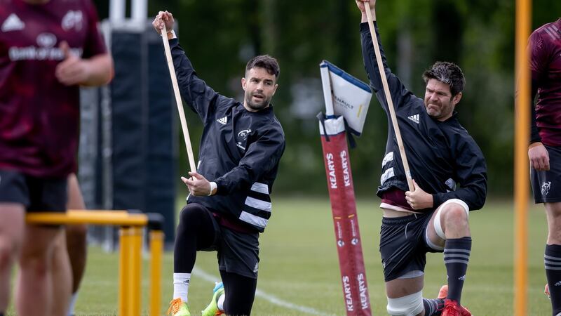 Conor Murray and Billy Holland during Munster’s training session at UL on Tuesday. Photograph: Morgan Treacy/Inpho