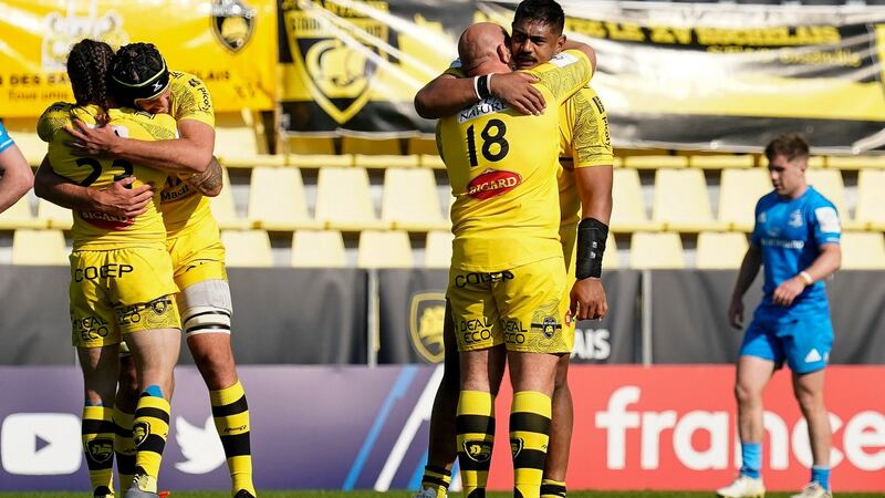 La Rochelle’s Will Skelton celebrates with Arthur Joly  after their win. Photograph: Dave Winter/Inpho