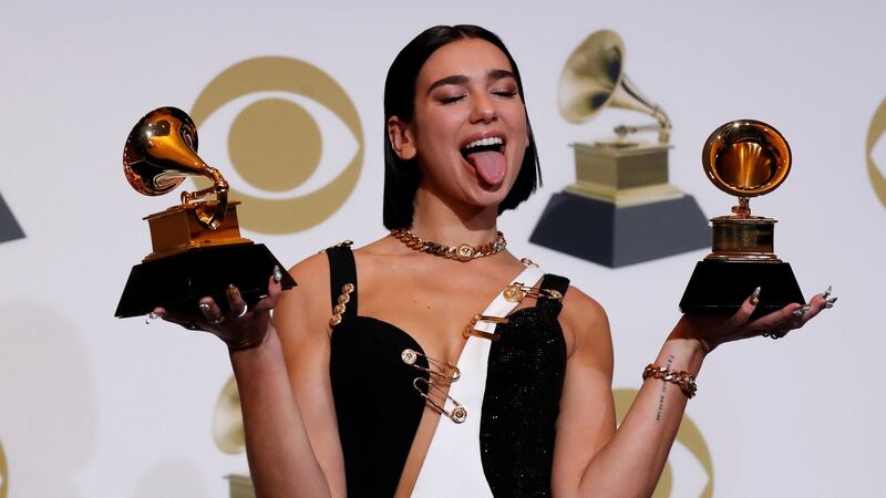 Dua Lipa who won Best New Artist and Best  Dance Recording for Electricity. Photogaph: Mario Anzuoni/Reuters