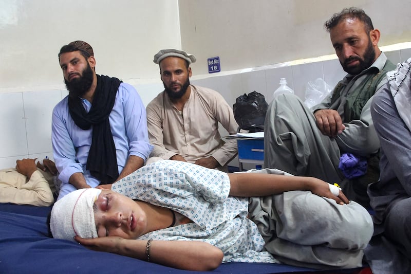 An injured Afghan boy receives treatment at a hospital on Monday after an earthquake in Afghanistan's Jalalabad. Photograph: Aimal Zahir/AFP via Getty Images      