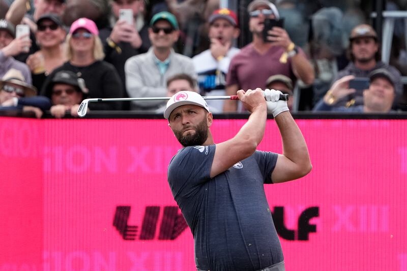 ADELAIDE, AUSTRALIA - APRIL 26: Jon Rahm of Legion XIII tees off on the 12th hole during LIV Adelaide at The Grange Golf Club on April 26, 2024 in Adelaide, Australia. (Photo by Asanka Ratnayake/Getty Images)
