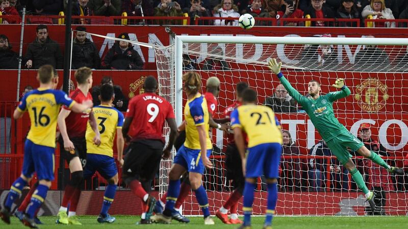 James Ward-Prowse beats David de Ga with a free-kick. Photograph: Oli Scarff/AFP/Getty