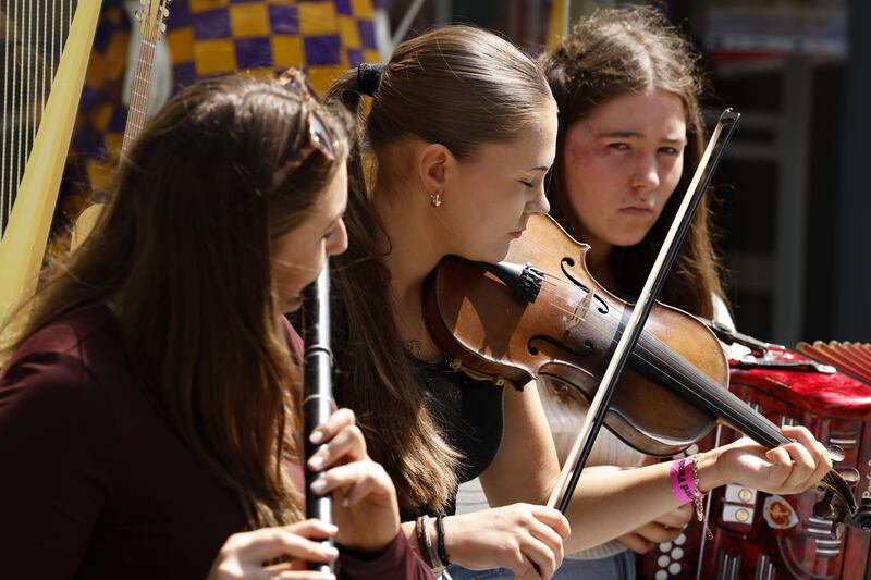 Three musicians play a traditional Irish number during Fleadh Cheoil. Photograph: Nick Bradshaw