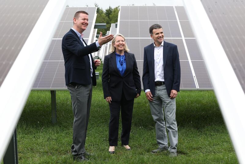 Brian Killen AVP operations and plant manager MSD Ballydine (left) with Mairéad McCaul managing director MSD Human Health and head of MSD Ireland Country Leadership Team and Pat Fenlon executive director of ESB Customer Solutions. Pic. Robbie Reynolds
