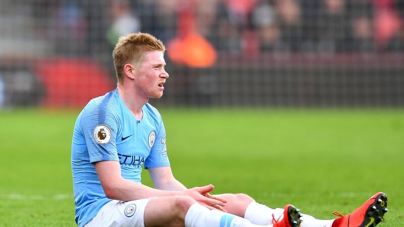Manchester City’s Kevin De Bruyne after sustaining an injury. Photograph: Dylan Martinez/Reuters
