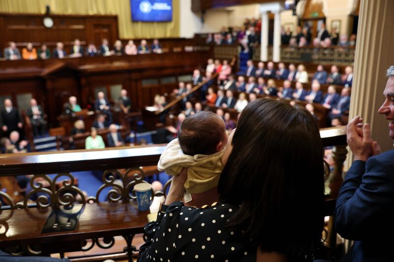 Senator Rebecca Moynihan and Margot observe the address to the Oireachtas. Photograph: Maxwells Dublin