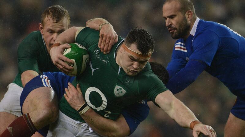 Cian Healy charges forward against France in 2013. Photograph:  Cyril Byrne