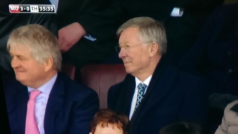 Denis O’Brien and Alex Ferguson in Old Trafford last week: the businessman sold his stake in Australian firm APN four days later