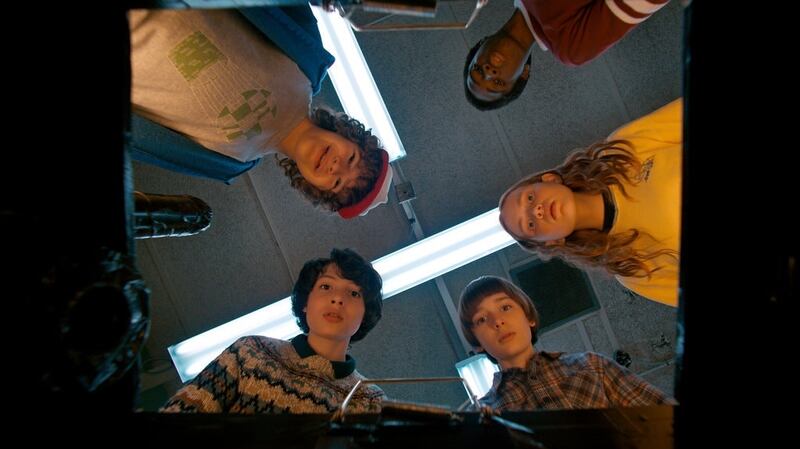 Clockwise from top left, Gaten Matarazzo, Caleb McLaughlin, Sadie Sink, Noah Schnapp and Finn Wolfhard in Season 2 of Stranger Things. Photograph: Netflix