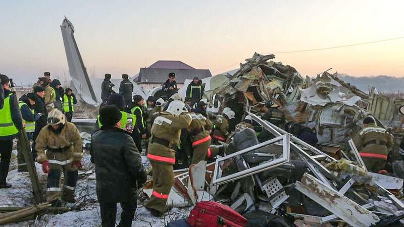 Rescuers working at the site of a passenger plane crash outside Almaty. Photograph: AFP PHOTO/Kazakhstan’s emergencies committee