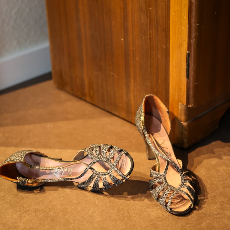 Dancing shoes in the Irish Immigrant Room, as the couple prepare for a night out in Crinklewood