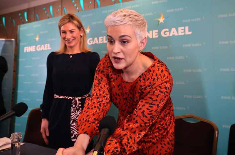 Current MEP Maria Walsh (right) with fellow European election candidate Nina Carberry. Photograph: Dara Mac Dónaill
