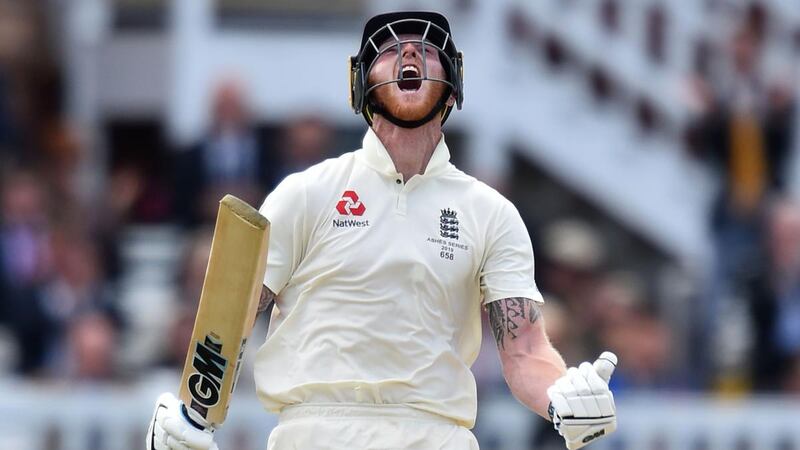 England’s Ben Stokes reacts after reaching  his century during play on the fifth day of the second Ashes Test at Lord’s. Photograph:   Glyn Kirk/AFP