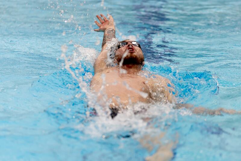 Barry McClements competing in the 100m Backstroke at the Irish Open Swimming Championships at the National Aquatic Centre. Photograph: Morgan Treacy/Inpho 