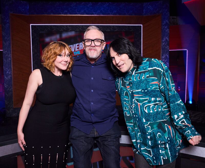 Never Mind The Buzzcocks: Sophie Willan, Greg Davies and Noel Fielding. Photograph: Tom Dymond/Sky UK