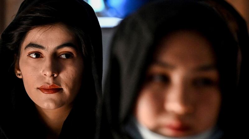 Afghan women take part in a gathering in Kabul on August 2nd to discuss human rights violations on women by the Taliban. Photograph: Sajjad Hussain/AFP via Getty Images