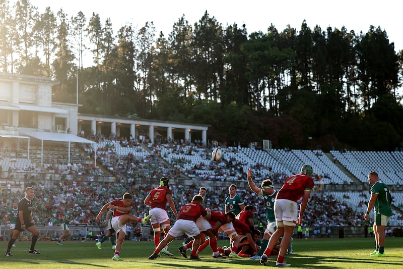 Portugal's Hugo Camacho takes a box kick during the game against Ireland. Photograph: Ben Brady/Inpho