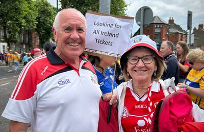 Paul and Teresa Higgins, from Ballingcollig, seek late tickets. Photograph: Fiachra Gallagher