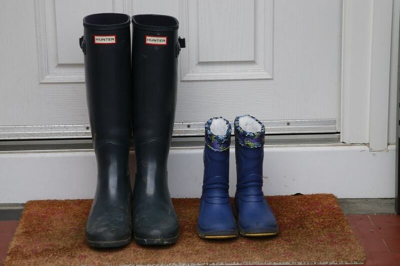 Wellies at the door of Isabel Hayes' home. Photograph Nick Bradshaw