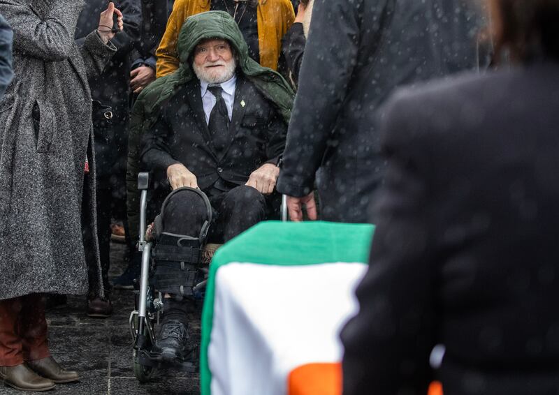 Rose Dugdale's partner, Jim Monaghan, at her funeral at Crematorium Chapel, Glasnevin Cemetery. Photograph: Colin Keegan, Collins Dublin