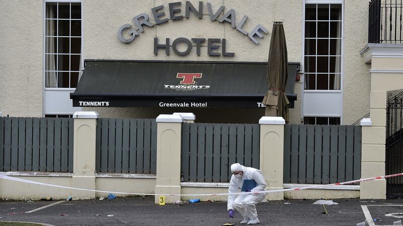 Police forensic officers  outside the Greenvale Hotel nightclub  in Cookstown, where three teenagers died after reports of a crush at a St Patrick’s night disco.  Photograph: Charles McQuillan/Getty Images