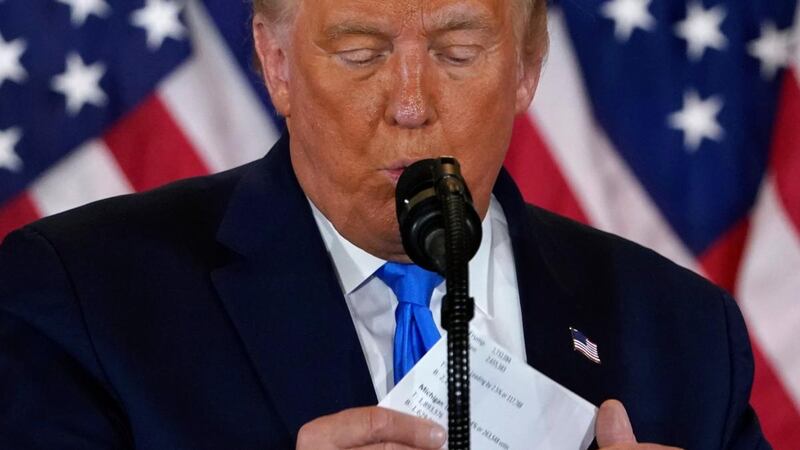 President Donald Trump speaking this morning from the White House: “Trump behaved like an autocrat even when it was quite possible that he could still win by being a democrat.  This is the great crisis of the American republic: elective authoritarianism is now an official and equal rival to democracy.” Photograph: Evan Vucci/AP Photo
