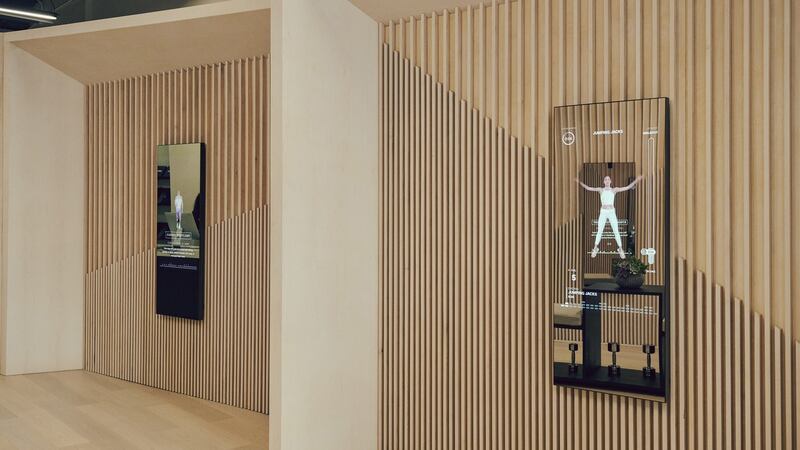 Mirror products at the company’s showroom in New York. Photograph: Vincent Tullo/The New York Times